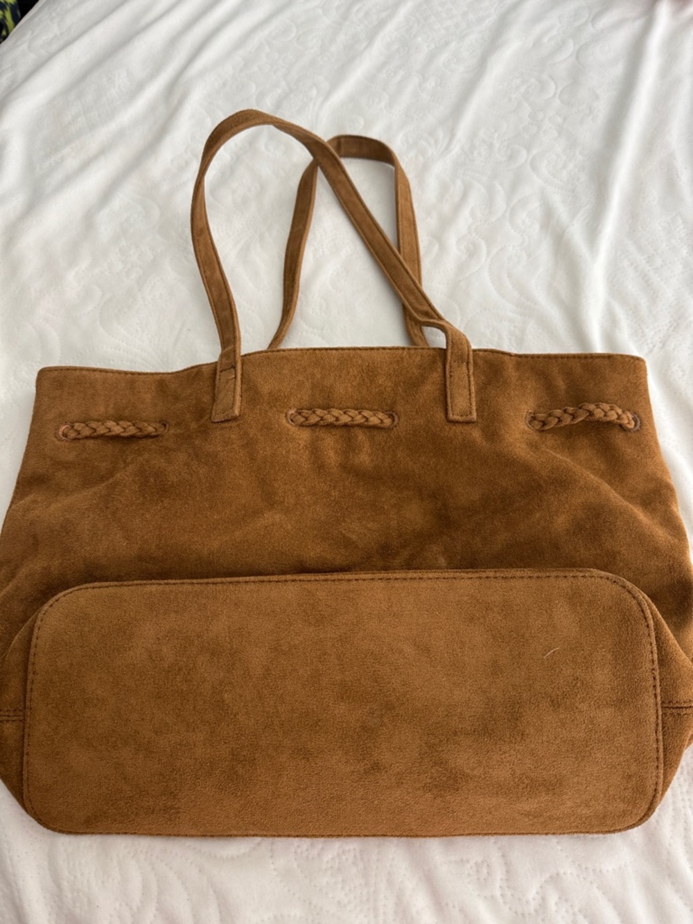 Faux Suede Tassel Tote Bag in Brown - Picture 2 of 6